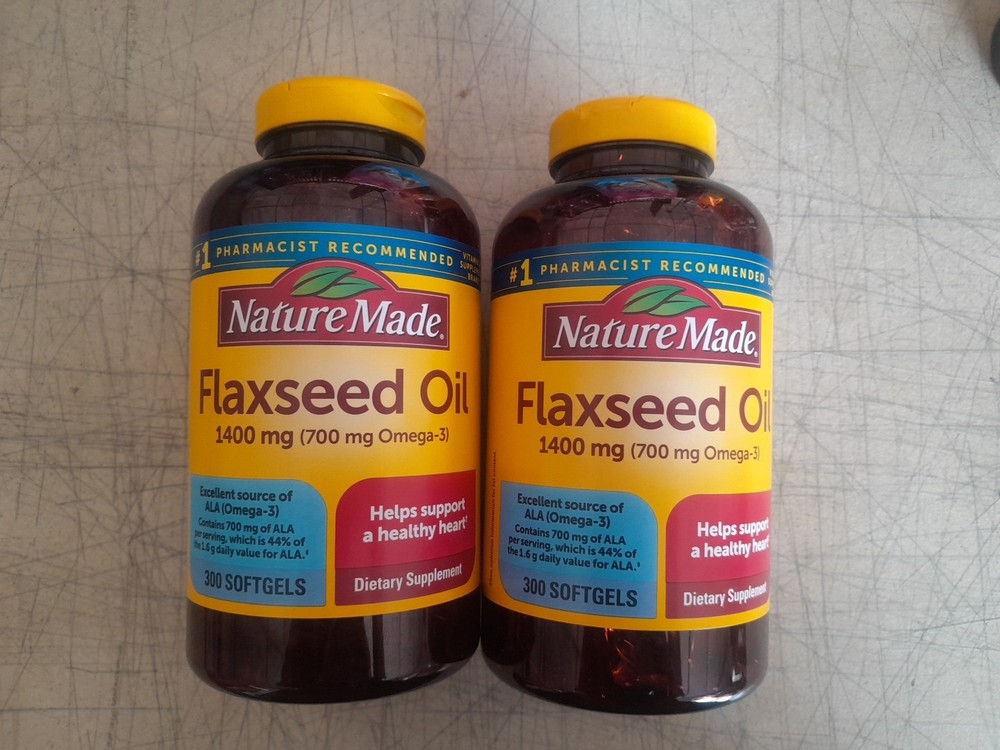 Lot Of 2 Nature Made Flaxseed Oil 1400 mg, 300 Softgels. 600 Total Exp 09/2026