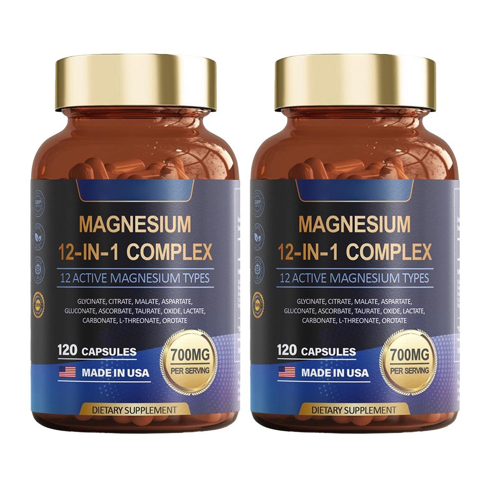 Magnesium 2PCS 12 in 1 Complex 700mg – Malate Citrate Glycinate Taurate 120 Caps
