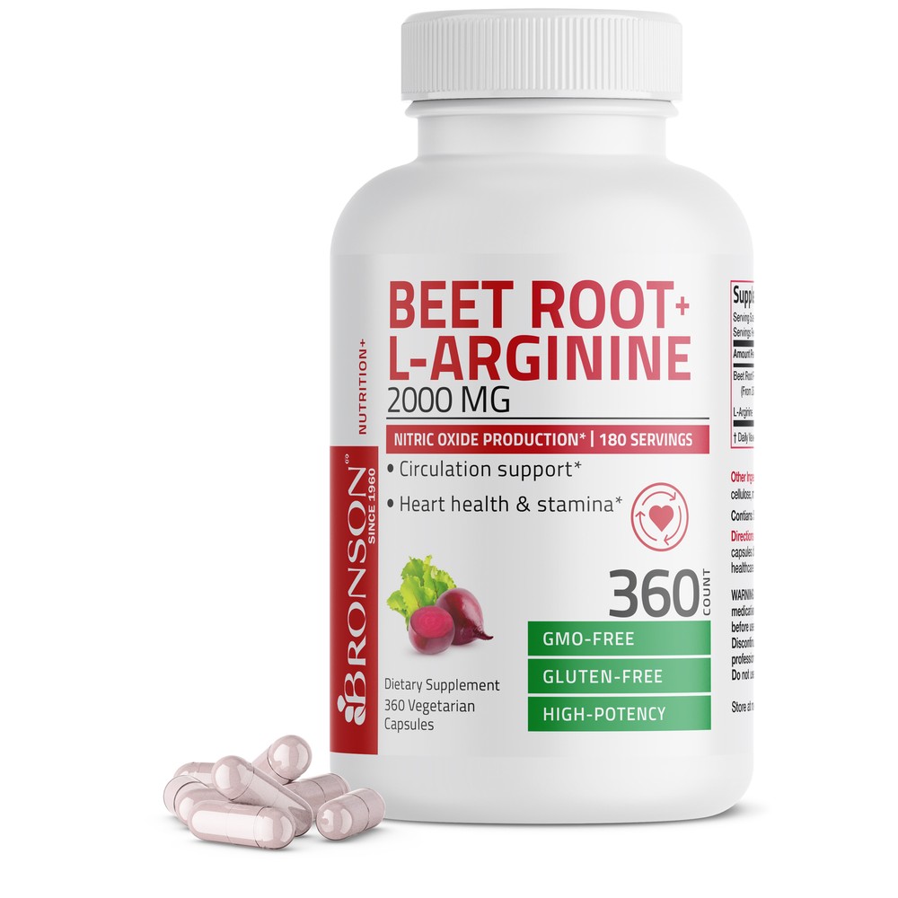 Bronson Beet Root + L-Arginine 2000 MG, 360 Vegetarian Capsules