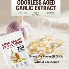 USA Odorless Garlic 7500mg Per Servings, 300 Softgels 2 Years Aged Garlic Extra