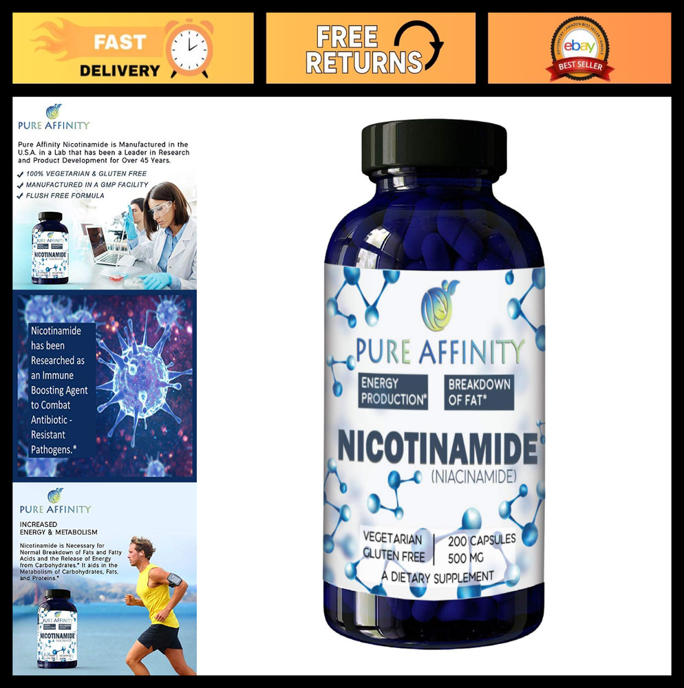 200 Count B3 Nicotinamide 500mg – Flush-Free Niacin, Energy Booster, Anti-Aging,