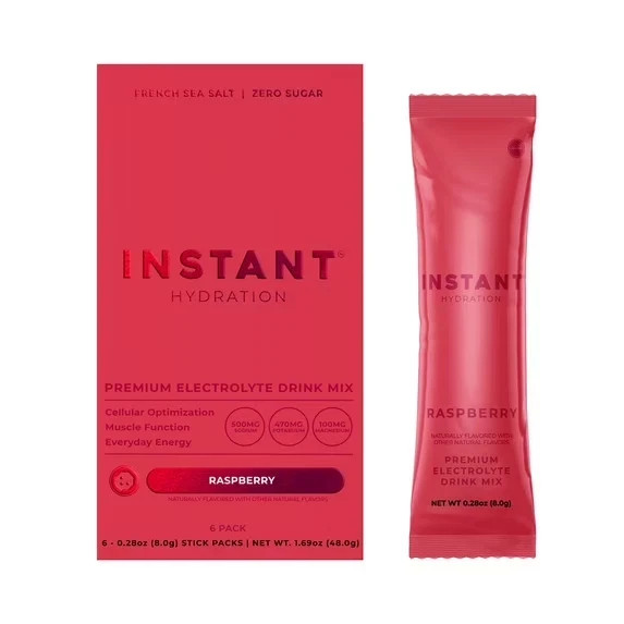 Instant Hydration Sugar Free Electrolyte Powder, Raspberry, 6 Sticks