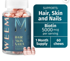 WEEM Hair Skin and Nails Gummies – Supports Healthy Hair – Vegan biotin Vitamins