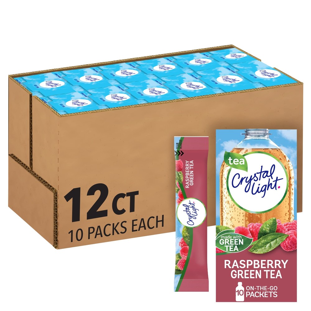 Crystal Light Raspberry Green Tea Naturally Powdered Drink Mix,12 Box of 10 Pack
