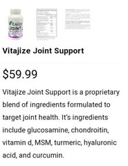 Vitajize Joint Support Dietary Supplement Strong Bones / Heart 60 Caps 09/24
