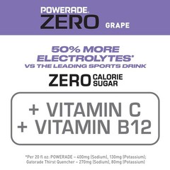 POWERADE Electrolyte Enhanced Zero Sugar Grape Sports Drink, 20 Ounce (Pack of 8