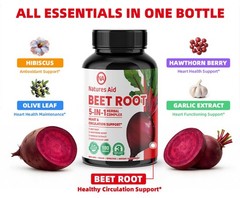 Beet Root 5-in-1 Herbal Complex for Heart & Blood Pressure Support, 180 Capsules