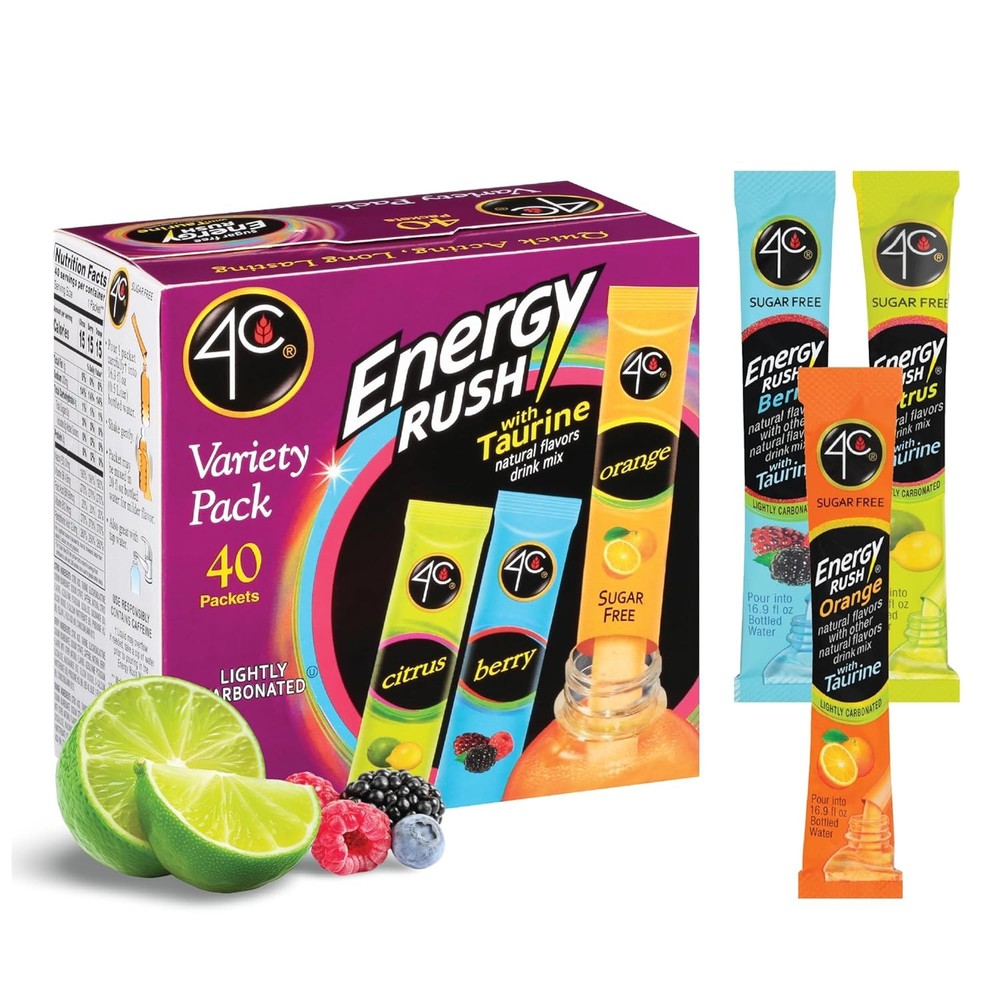 4C Energy Rush Stix, Variety 1 Pack, 40 Count, Single Serve Water Flavoring…