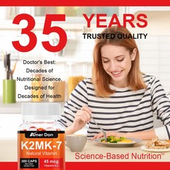 Amer Don Vitamin K2 MK-7 45 mcg, 300 Softgels – Gluten Free and Non-GMO MK7