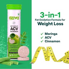 OZiva ACV Moringa Effervescent Tablets Green Apple 120 Tablets 8 Pack