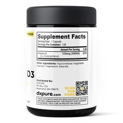 Vitamin D3 5000 IU Supplement – 120 Capsules – Vegan D3 Gluten Free Non-GMO