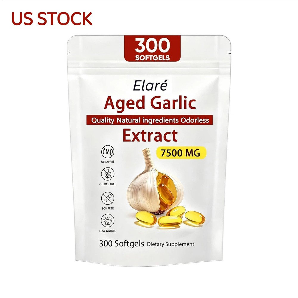 1 PACK Elare Aged Garlic Extract, 300 Softgels, 7500mg Odorless | Heart & Immune