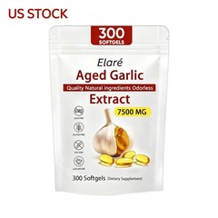 1 PACK Elare Aged Garlic Extract, 300 Softgels, 7500mg Odorless | Heart & Immune