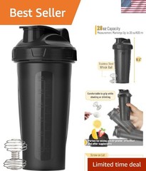 Leak-Proof 28 oz Protein Shaker Bottle with Stainless Steel Whisk – BPA Free