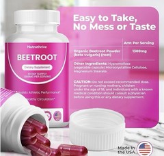 Nutrathrive Organic Beetroot Supplement 1300mg 60 Capsules Exp 05/2028