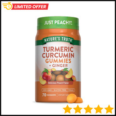 Turmeric and Ginger Gummies | 70 Count | Peach Flavor | Vegan, Non-Gmo, & Gluten