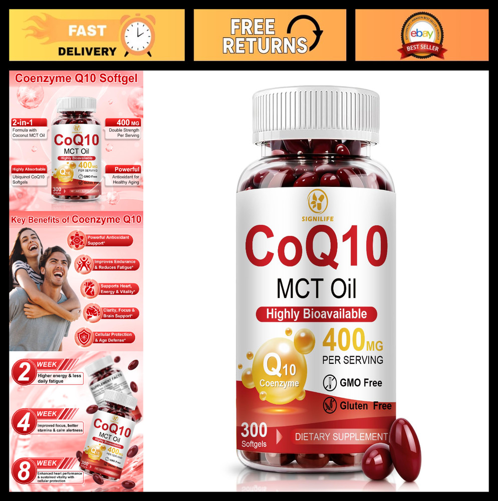 CoQ10 400mg Softgels – Extra Strength Antioxidant for Heart & Energy Health, Non