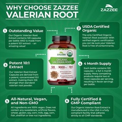 USDA Organic Valerian Root 10:1 Extract, 3000 mg Strength, 120 Vegan Capsules