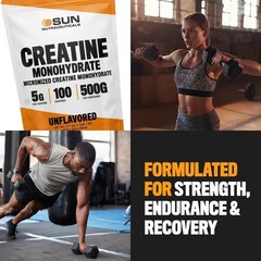 Micronized Creatine Monohydrate Powder 500g 1.1 lbs, 100 Servings Bulk Creatine