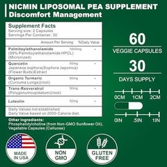 Nicmin 1600mg Palmitoylethanolamide 99% with Luteolin and Quercetin, High Pea 60