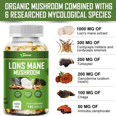 Mushroom Complex Supplement Capsules Lions Mane,Cordyceps Sinensis,Reishi,Chaga