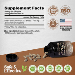 Ceylon Cinnamon 20:1 Extract, Extra Strength, Metabolism Support, 60 Capsules US