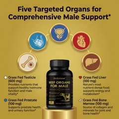 Delereos Grass-Fed Beef Organs Supplement for Men, 30/60/120 Caps, 60-Day Supply
