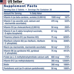 Two-Per-Day Multivitamin 60 Tablets Daily Essential Mineral Supplement USA