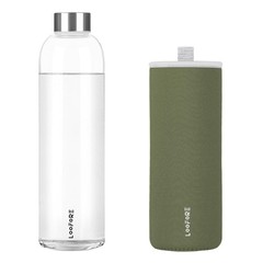 LOOFORE Glass Water Bottles 32 oz, 1 litre 33.8 Ounces, Olive Green