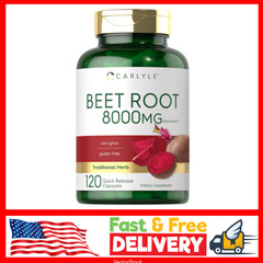 USDA Organic Extra Strength Beet Root 20:1 Extract 8000 mg Strength 120 Capsules