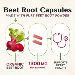 Organic Beet Root – 1300mg per Serving – Extra Strength 120 Count (Pack of 1)