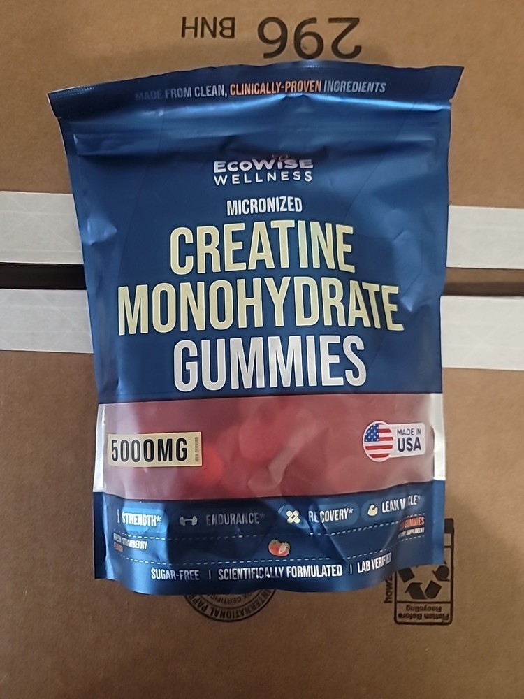 EcoWise Wellness Creatine Monohydrate Gummies 5000mg Strawberry 120Ct EXP 03/27