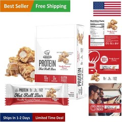 Nut Roll Bars: Vanilla Caramel Peanut – 10g Protein, Zero Sugar – 10 Ct Box