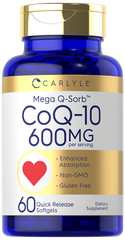 CoQ10 600mg | 60 Softgels | Enhanced Absorption | Non-GMO | by Carlyle