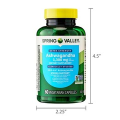 Spring Valley Extra Strength Ashwagandha Vegetarian Capsules, 1300 mg 60 count