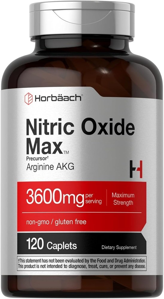 Horbäach Nitric Oxide Max 3600mg | 120 Caplets | with Arginine AAKG for Men and