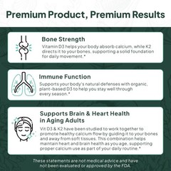 D3 and K2 – Organic Supplements for Optimal Calcium Balance, 30-Day