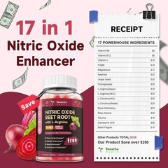 Nitric Oxide Booster Beet Root Gummies with L-Arginine, L-Citrulline, Grape Seed