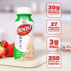 BOOST High Protein Nutritional Drink Strawberry with Fiber 8oz Bottles – 24pk