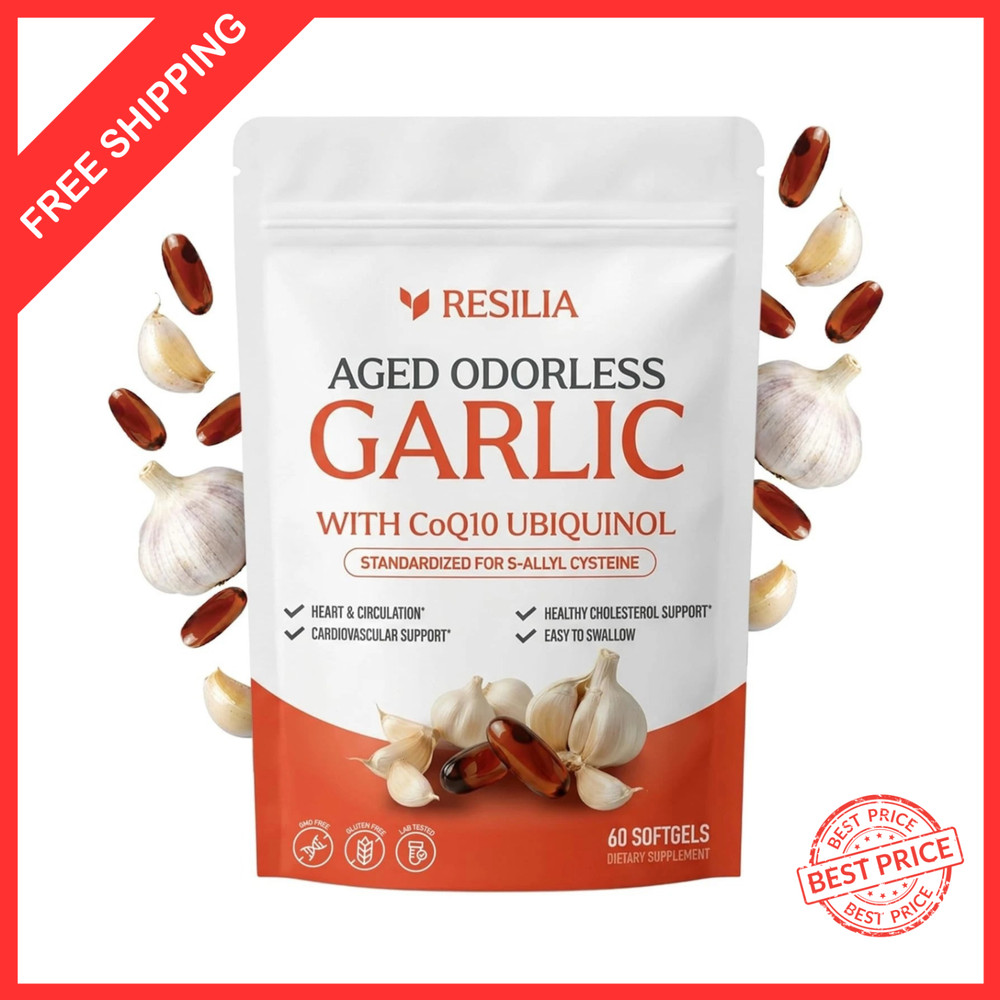Resilia Garlic Extract 1200mg Softgels (60 Count) – Odorless Aged Garlic Extract