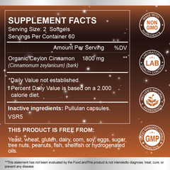 Organic 1800mg Ceylon Cinnamon 240 Capsules Highest Potency Blood Sugar Support