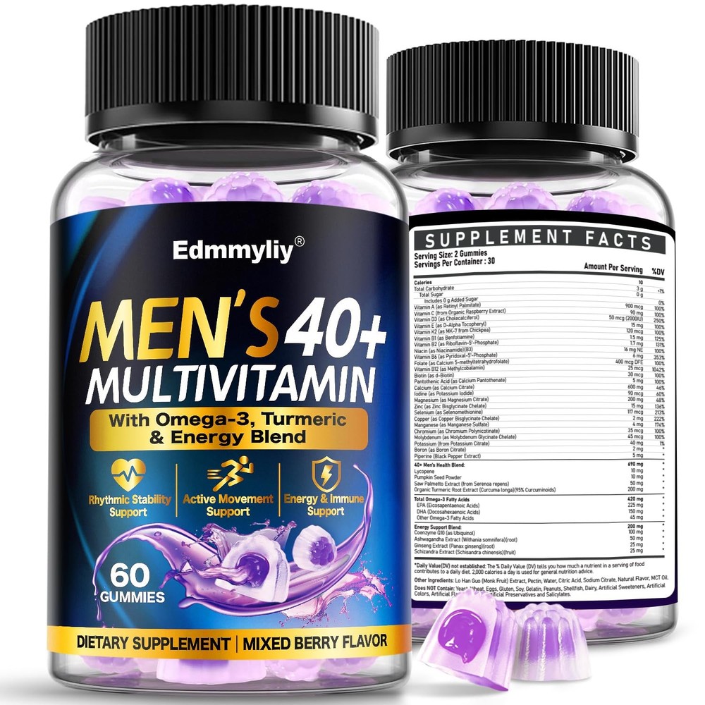 Multivitamin Gummies for Men 40 Plus – Vitamin A C D E 60 Count (Pack of 2)