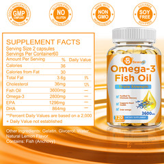 3x Strength EPA & DHA Omega 3 Fish Oil 3600mg, Highest Potency, 4 × 120 Softgels