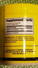 4 Dimension Nutrition – BETA ALANINE – Unflavored – 150 Servings – Exp 10/2025