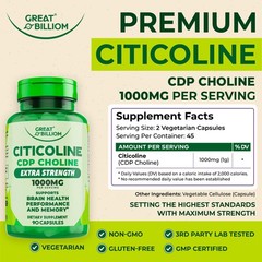Citicoline CDP Choline 1000mg – Extra Strength Brain Supplements for Memory a…
