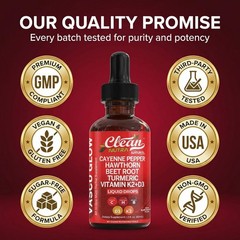 Clean Nutra Cayenne Pepper Drops Supplement Liquid+Hawthorn Berry, Vitamin D3 K2