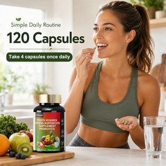 4pc 70 Fruits and Veggies Whole Food Supplement, Superfood & 5 Probiotic Strains