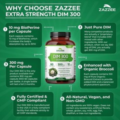 Zazzee DIM 300 mg Per Capsule, 60 Count, Plus 10 mg BioPerine, Estrogen Balance