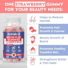 Nutrabud Biotin Hair Gummies 60 Count | Sugar Free Strawberry