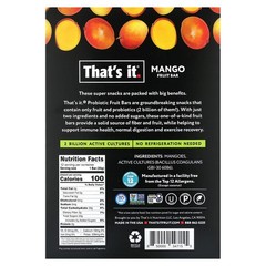 Probiotics + Prebiotics Fruit Bar, Mango, 12 Bars, 1.2 oz (35 g) Each